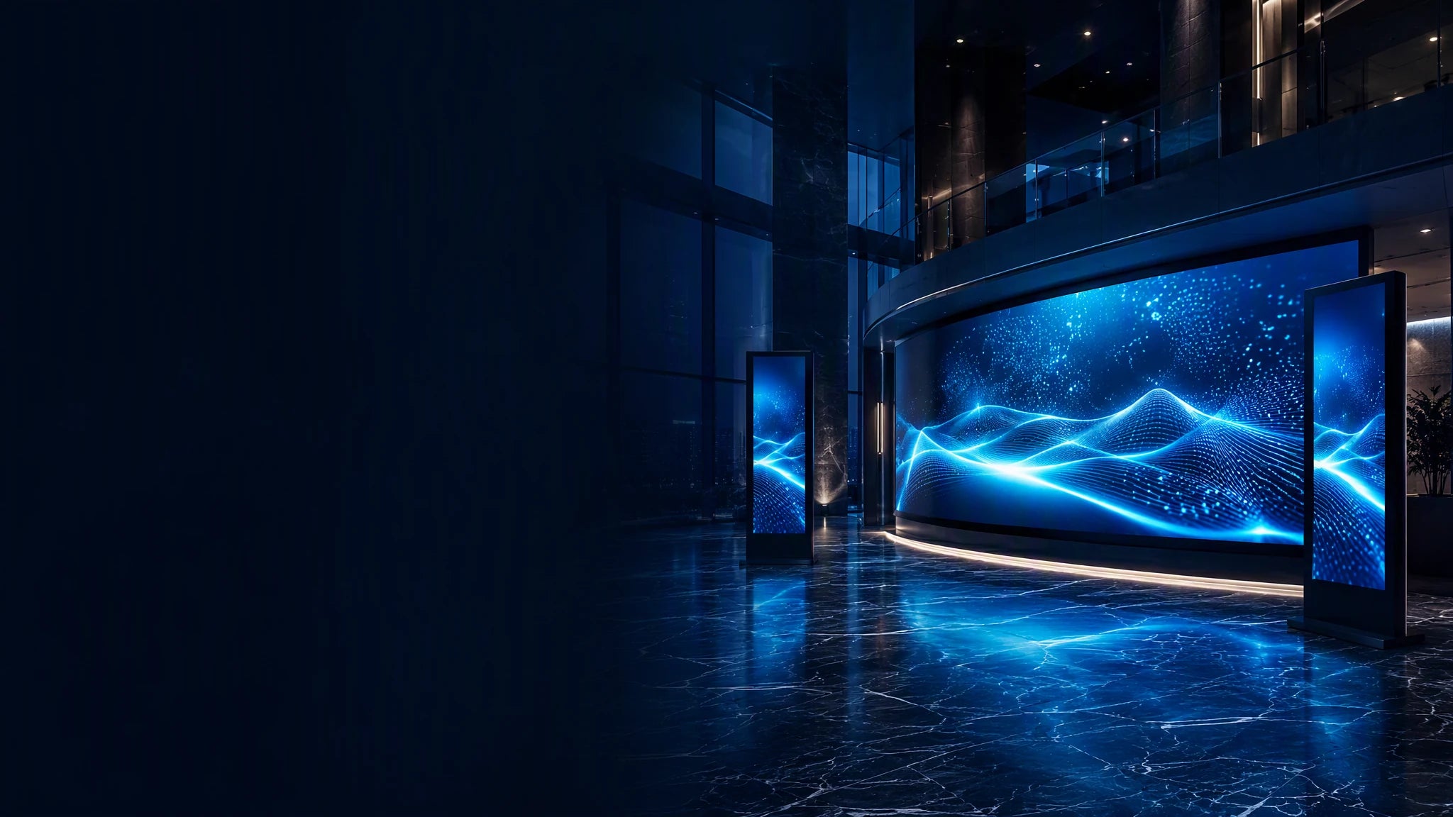 VISLAT commercial LED display and digital signage in luxury corporate lobby - precision display engineering from Shenzhen factory