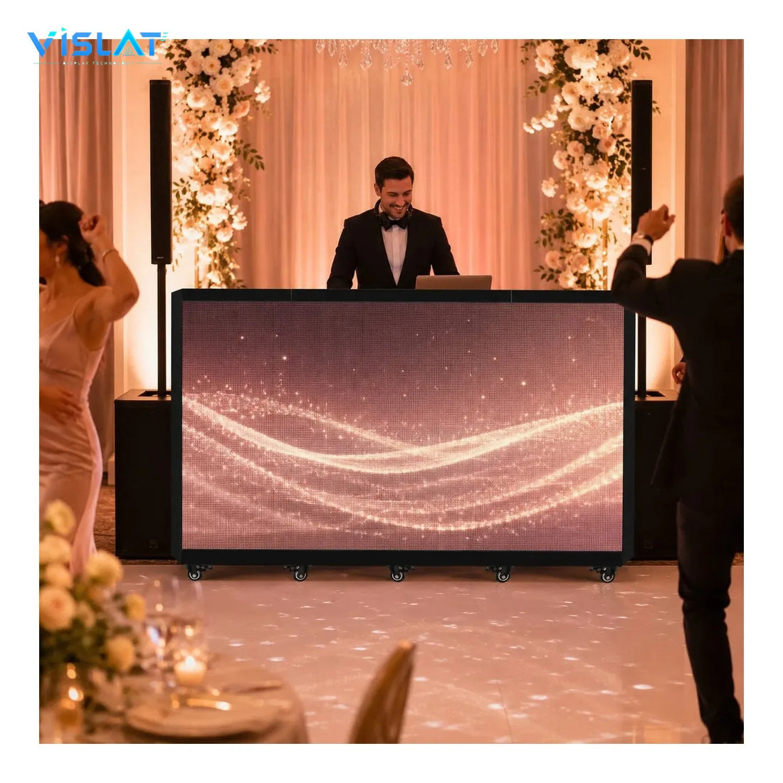LED DJ booth on stage at a live music venue