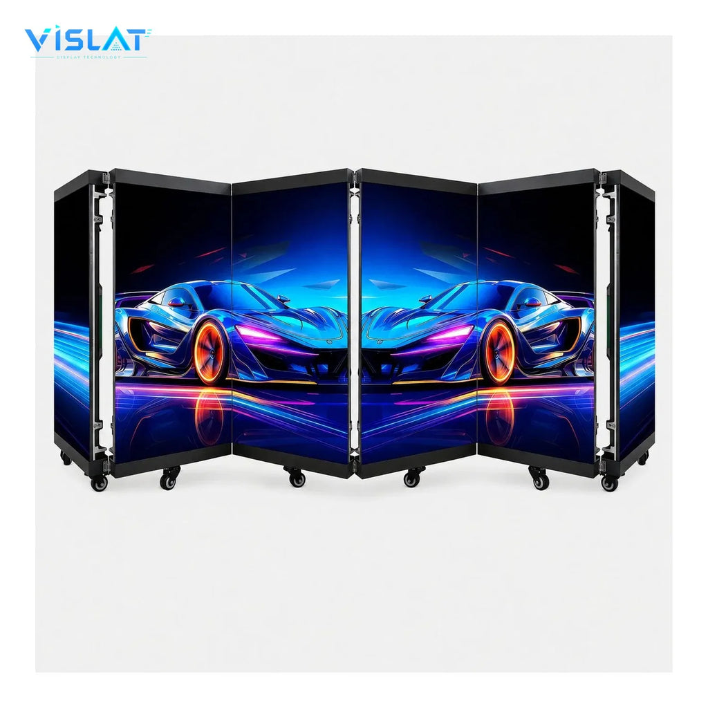 VISLAT 2-panel compact LED DJ booth P4.81 mobile stage front view of the folded two-panel booth