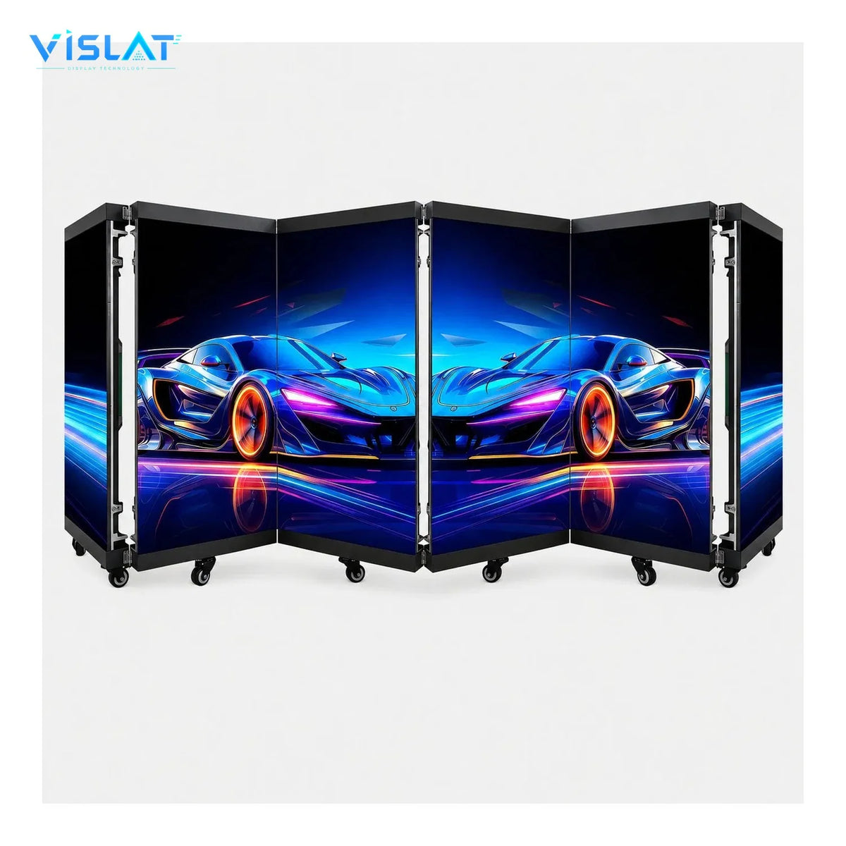 VISLAT 2-panel compact LED DJ booth P4.81 mobile stage front view of the folded two-panel booth