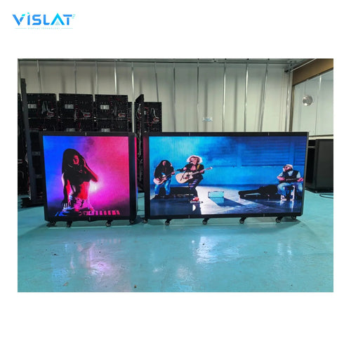 VISLAT 2-panel compact LED DJ booth P4.81 mobile stage shown set up in a showroom