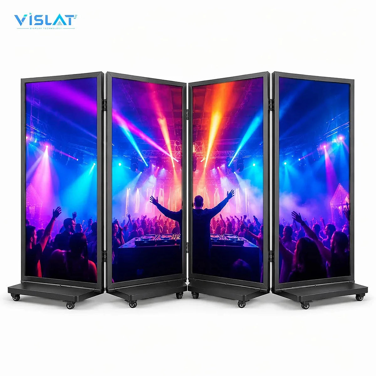 VISLAT 3-panel compact LED DJ booth with P3.91 panels on casters for portable mobile stage setups