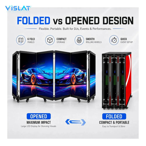 VISLAT 3-panel LED DJ booth P3.91 portable kit folded and opened panel configuration