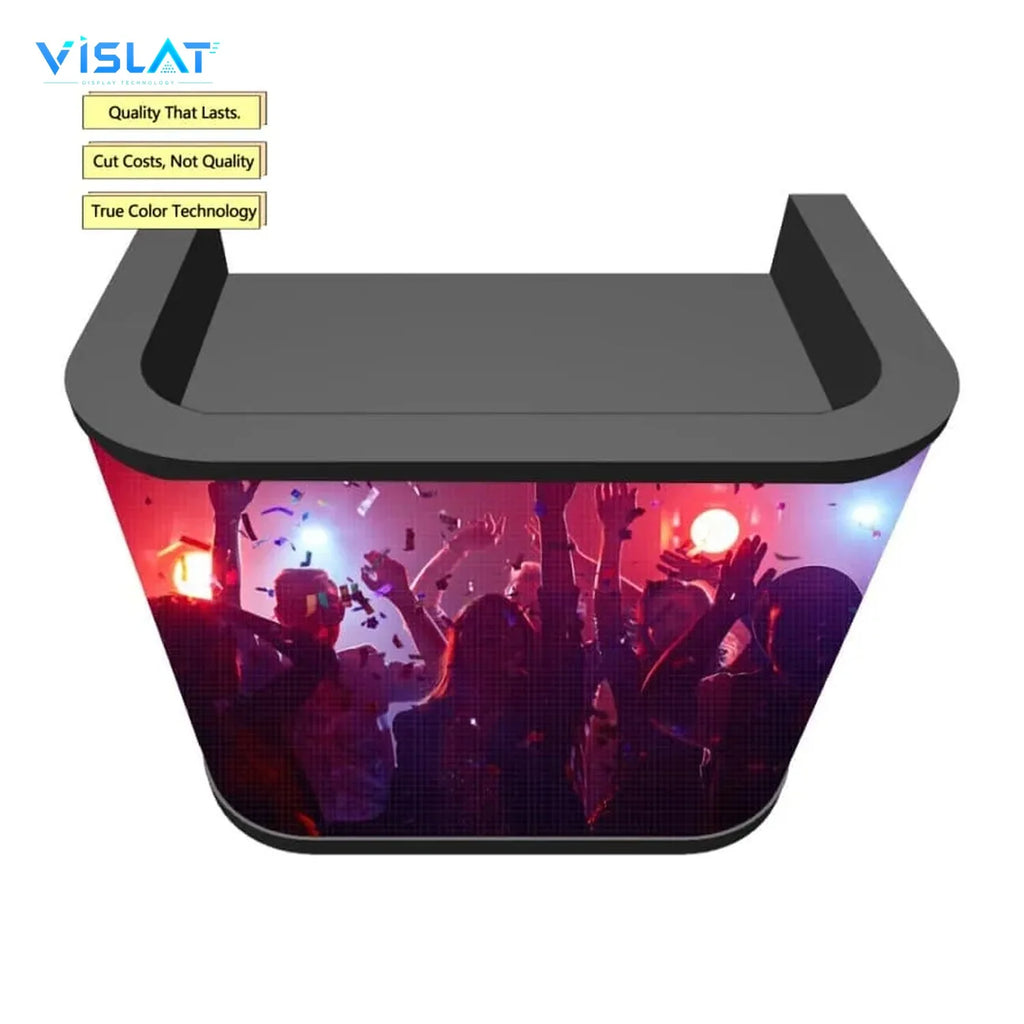 VISLAT 3-panel LED DJ booth P3.91 portable kit curved front panel close view
