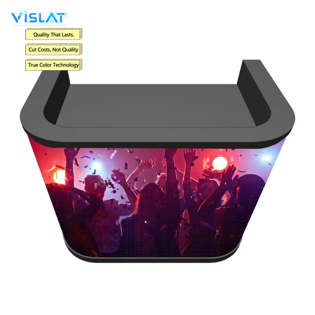 VISLAT 3-panel LED DJ booth P3.91 portable kit curved front panel close view