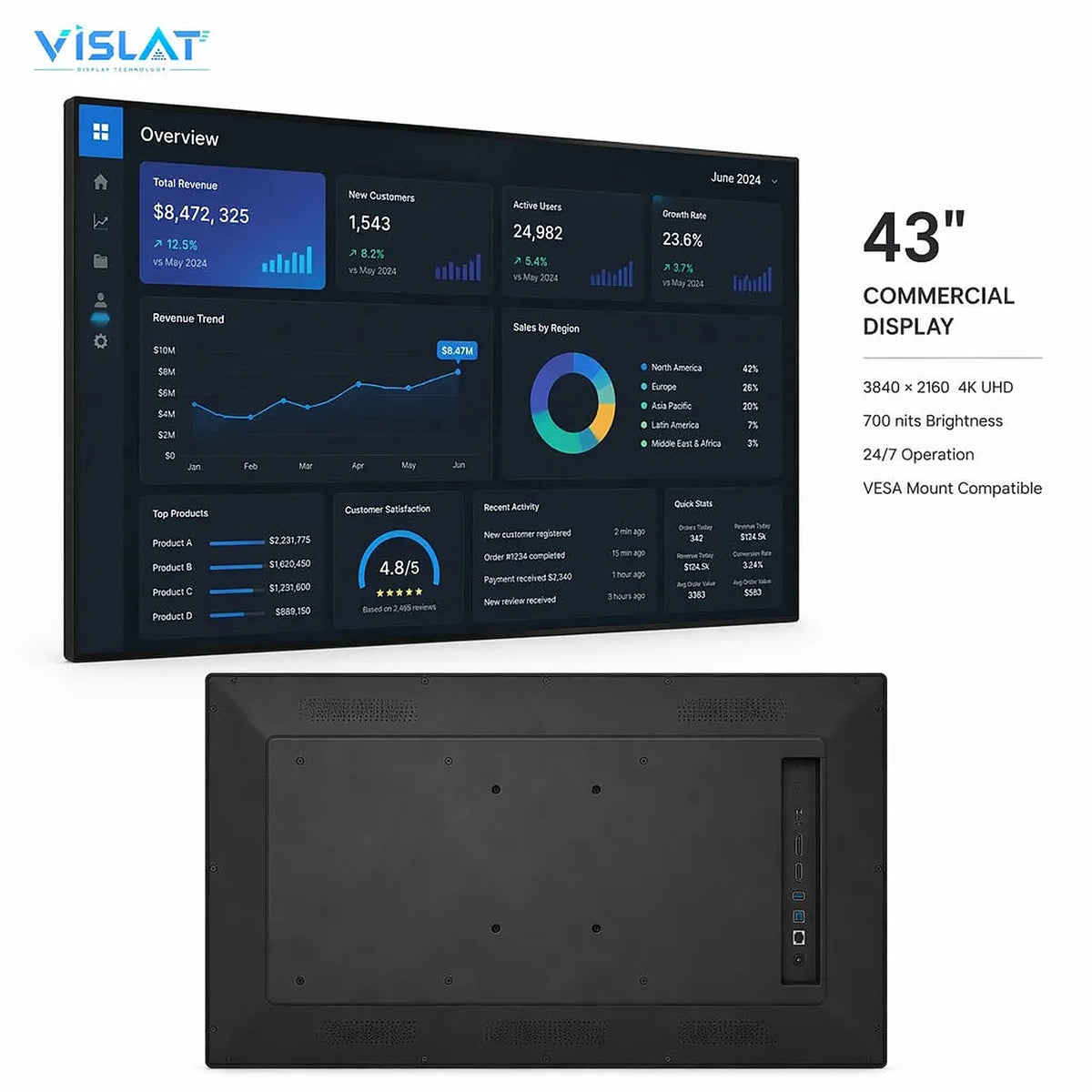 VISLAT 32 inch indoor digital signage with full HD picture, wall-mount design for digital menu boards
