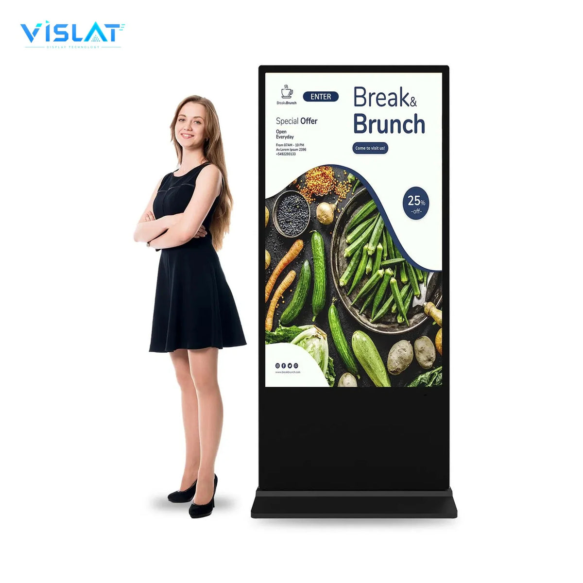 VISLAT 32 Inch Portable Digital Signage Android 13 Rolling Floor Stand - detail view