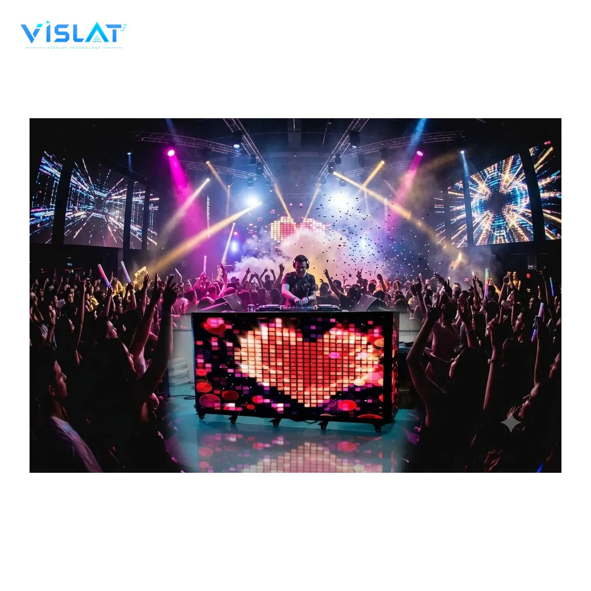 VISLAT 4-Panel LED DJ Booth P3.91 3840Hz Concertina Stage Display - detail view