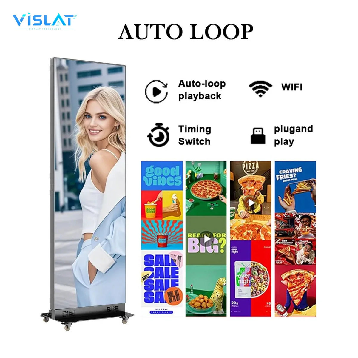 VISLAT 43 Inch Indoor Digital Signage 4K UHD Wall-Mount Commercial Display - detail view