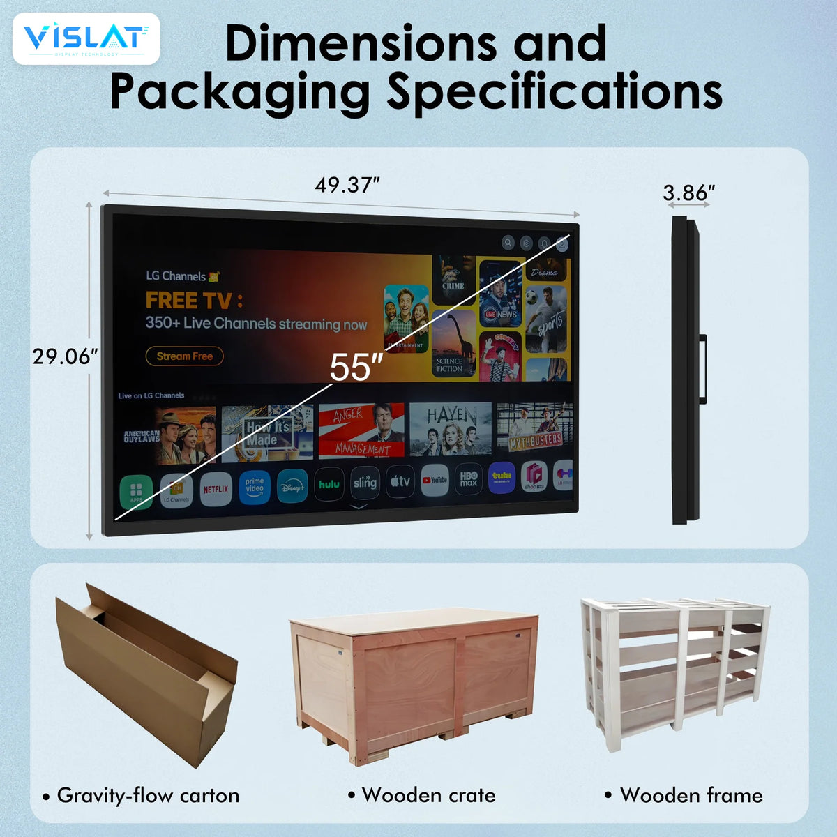 VISLAT 50 Inch Outdoor TV 700 Nits IP54 Covered Patio Smart Television - product view