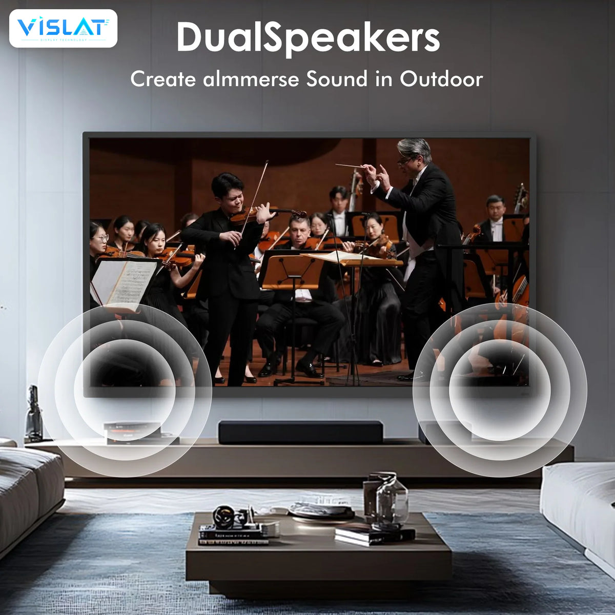 VISLAT 50 Inch Outdoor TV 700 Nits IP54 Covered Patio Smart Television - detail view