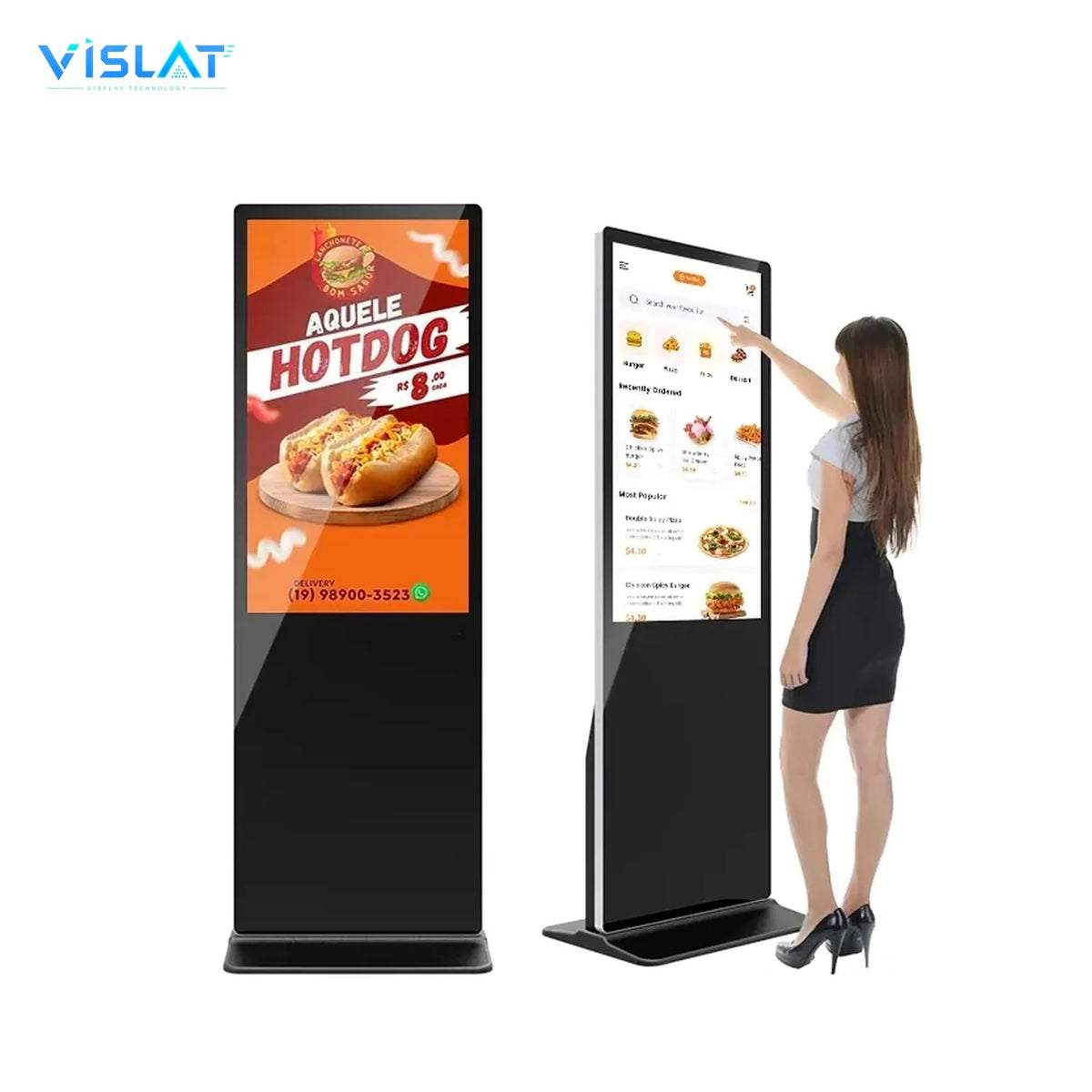 VISLAT 55 inch touch screen portable digital signage kiosk interactive kiosk with a person for scale