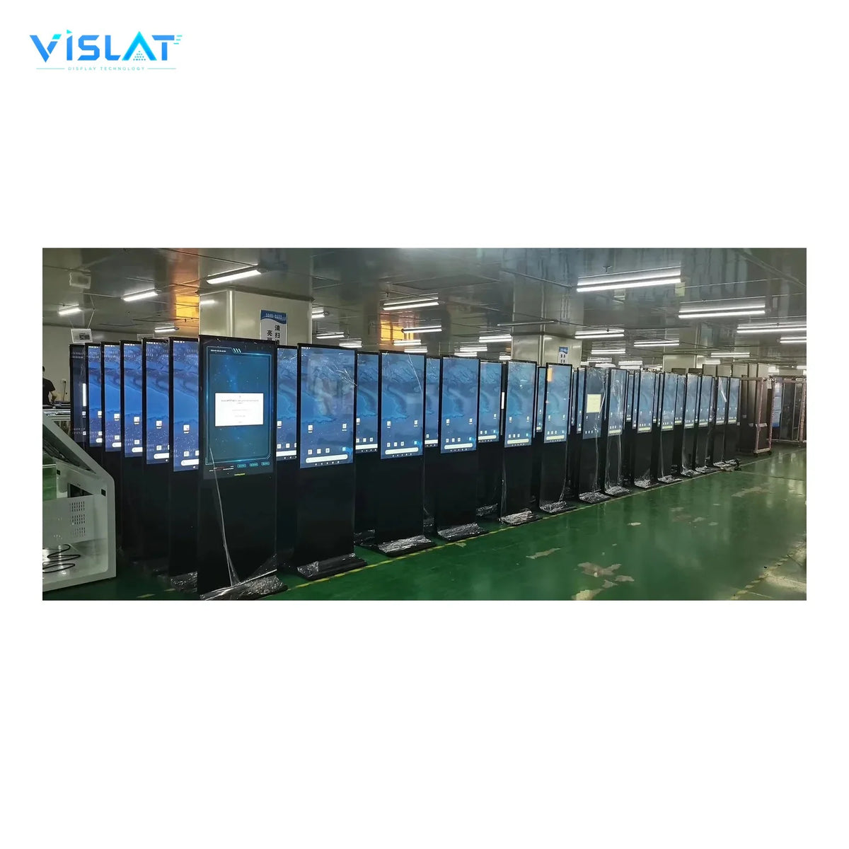 VISLAT 55 inch touch screen portable digital signage kiosk row of kiosks in the workshop