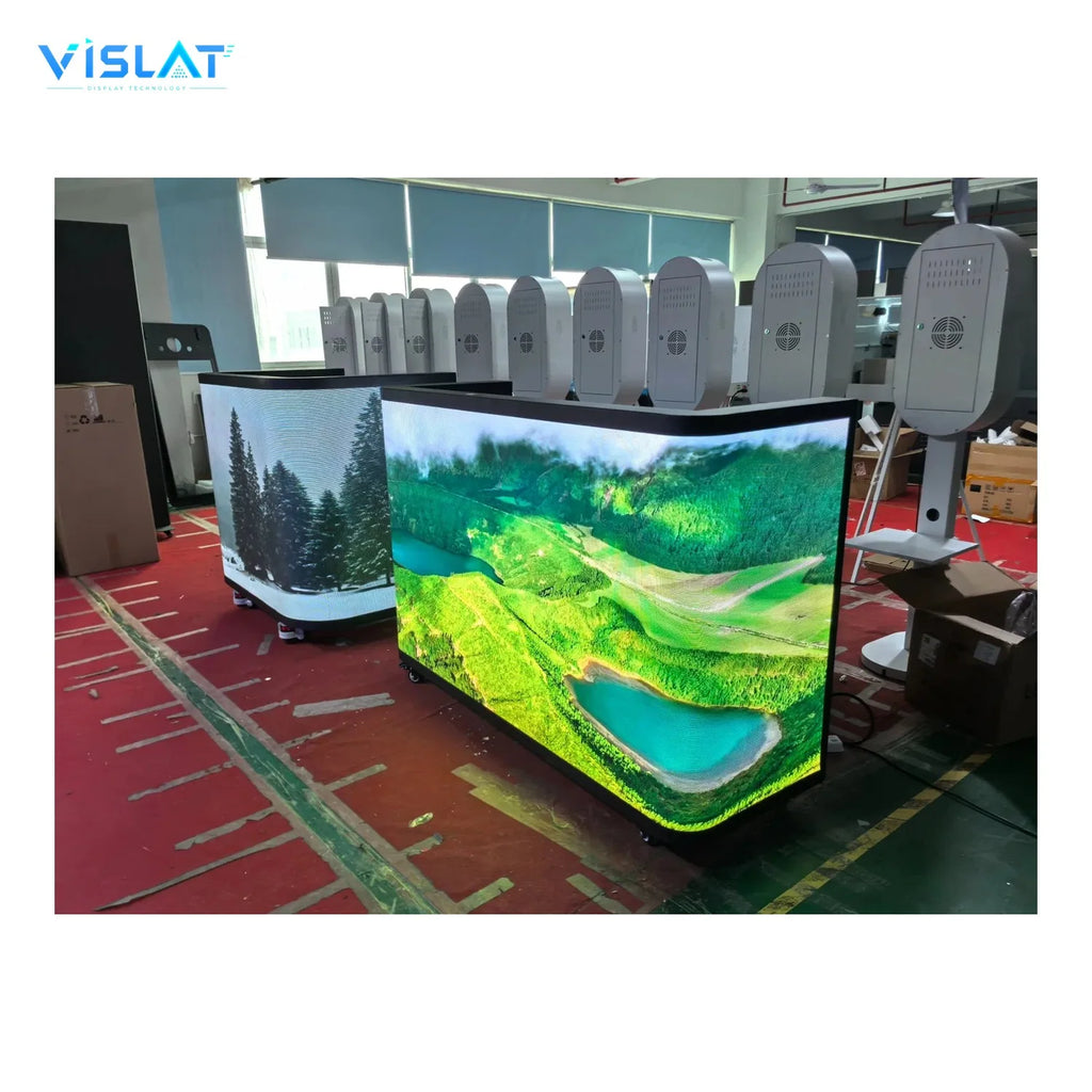 VISLAT 6-panel curved LED DJ booth P3.91 immersive stage multiple curved booths in the showroom