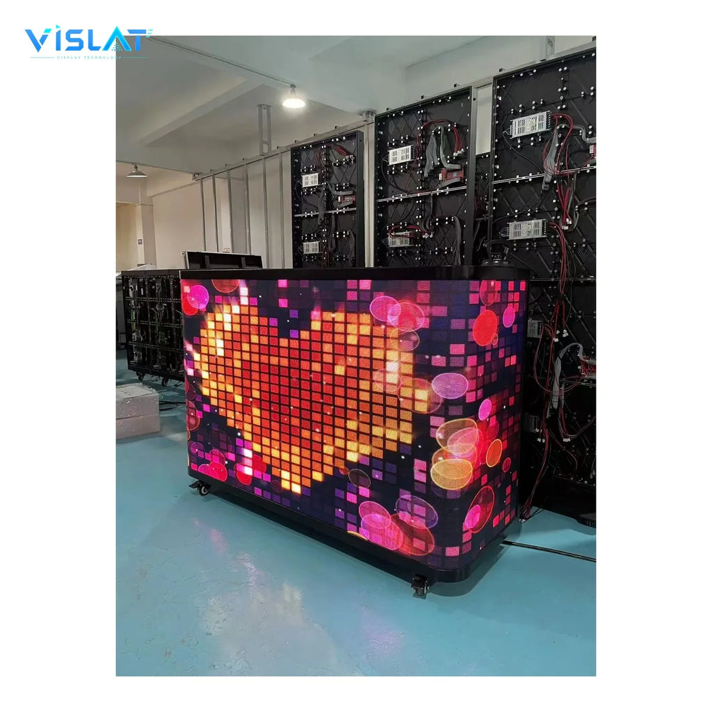 VISLAT 6-panel curved LED DJ booth P3.91 immersive stage curved booth set up for an indoor event