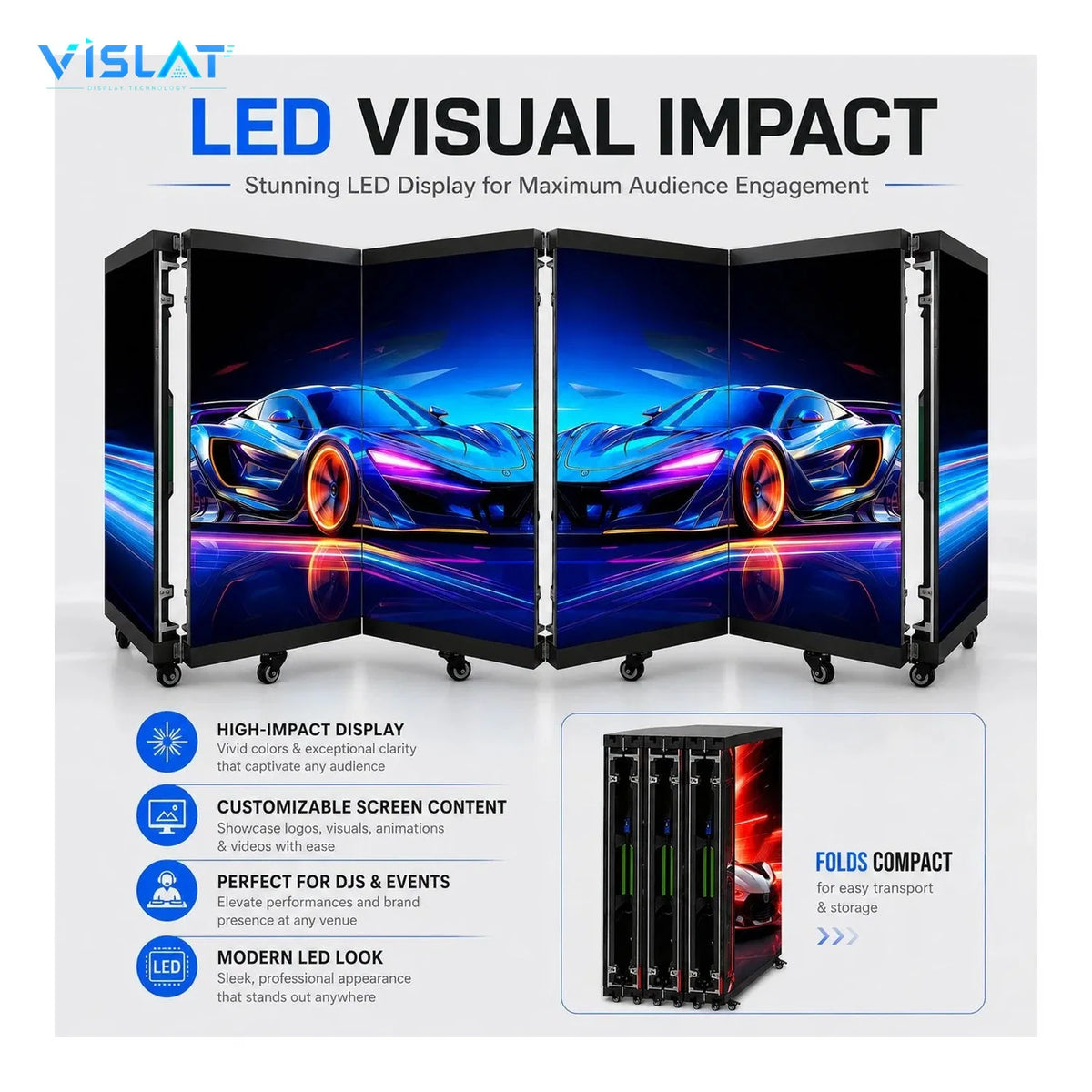 VISLAT 6-panel transparent LED DJ booth P3.91 see-through stage folding mechanism of the transparent panels