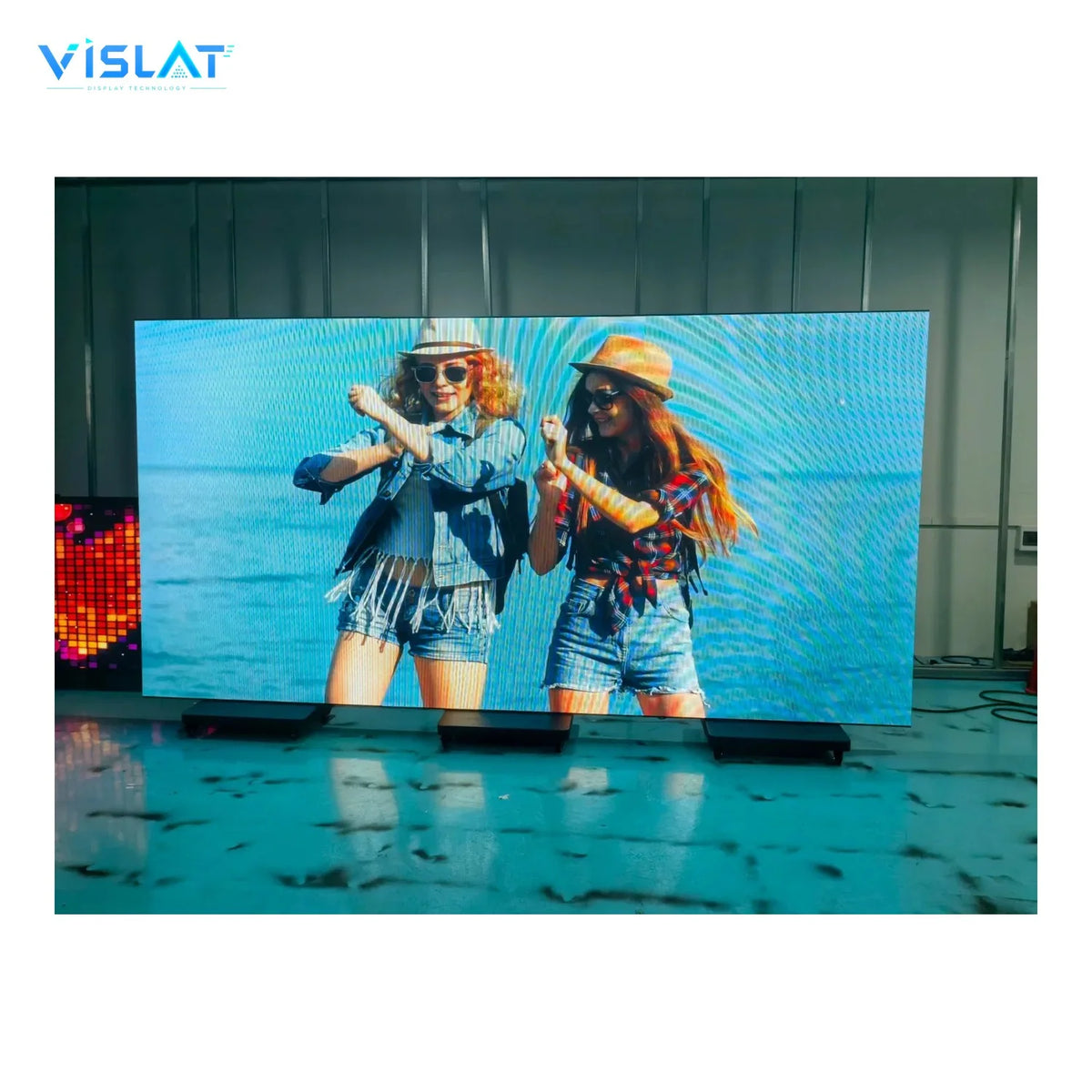 VISLAT 75 inch slim bezel 4K display wall mounted in an indoor commercial setting