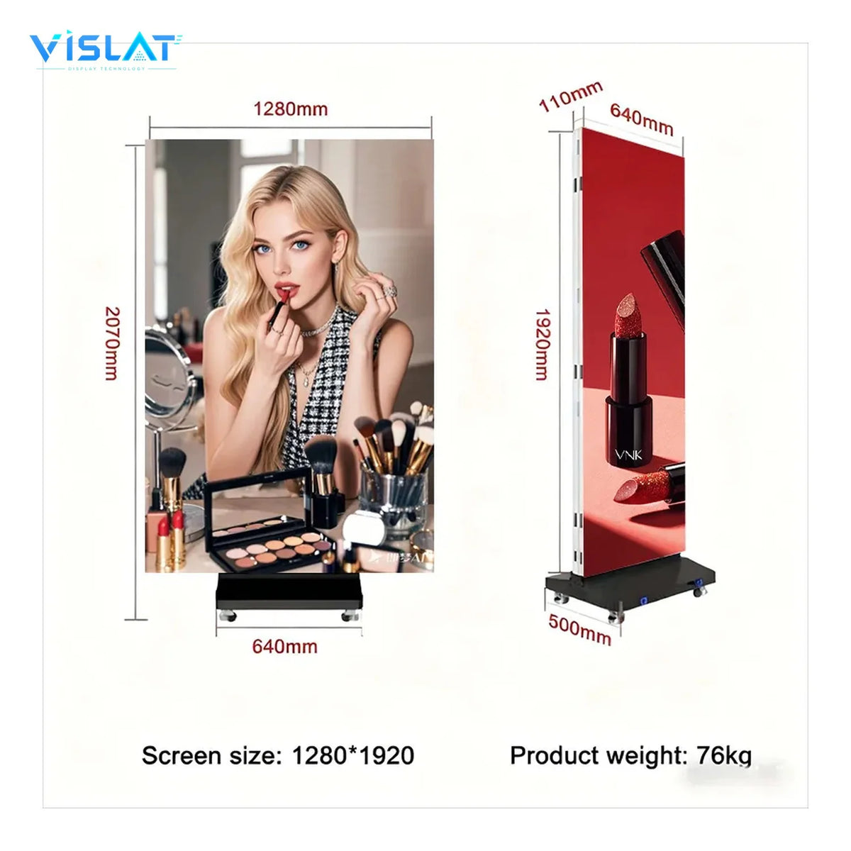 VISLAT P1.86 foldable LED poster display 640x1920mm foldable poster on a clean white background