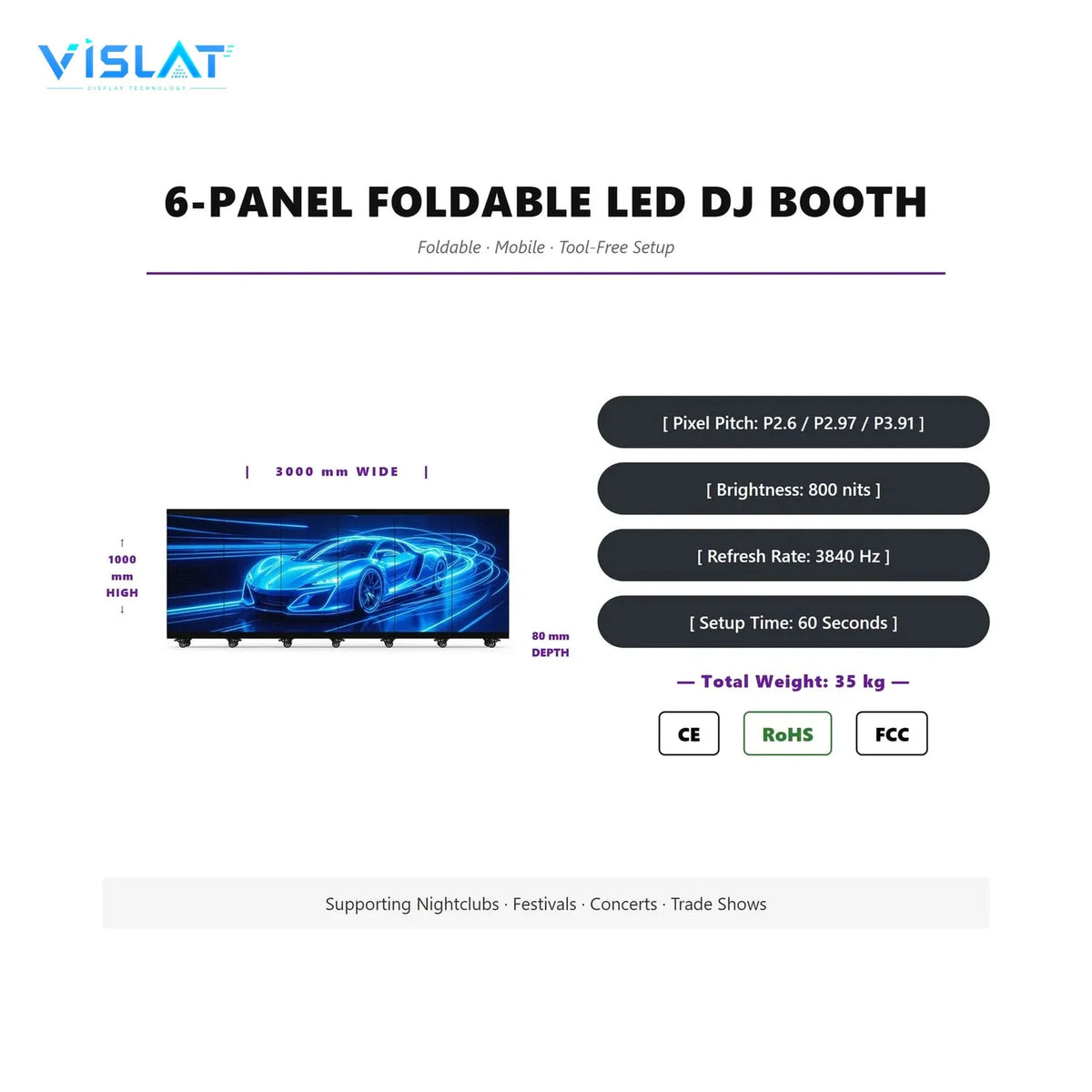 VISLAT P1.95 Ultra-Fine LED Rental Panel 500x500mm Broadcast Video Wall - product photo