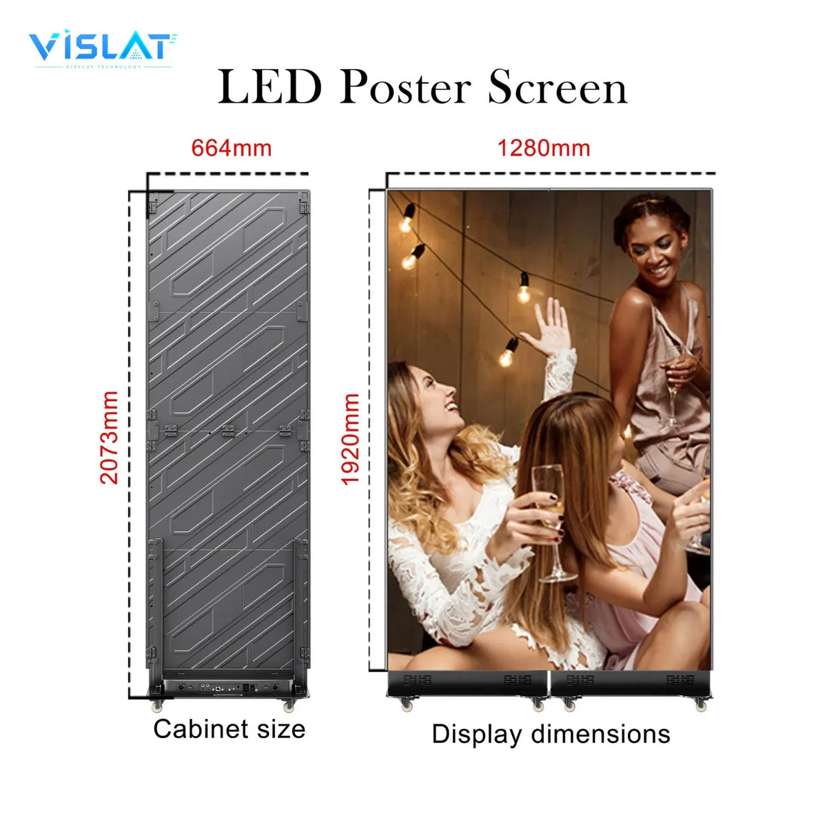 VISLAT P2.5 indoor LED poster display 640x1920mm floor-standing LED poster on a clean white background