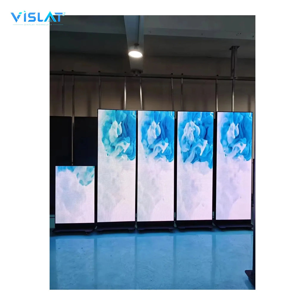 VISLAT P2.5 indoor LED poster display 640x1920mm several posters displayed in the showroom