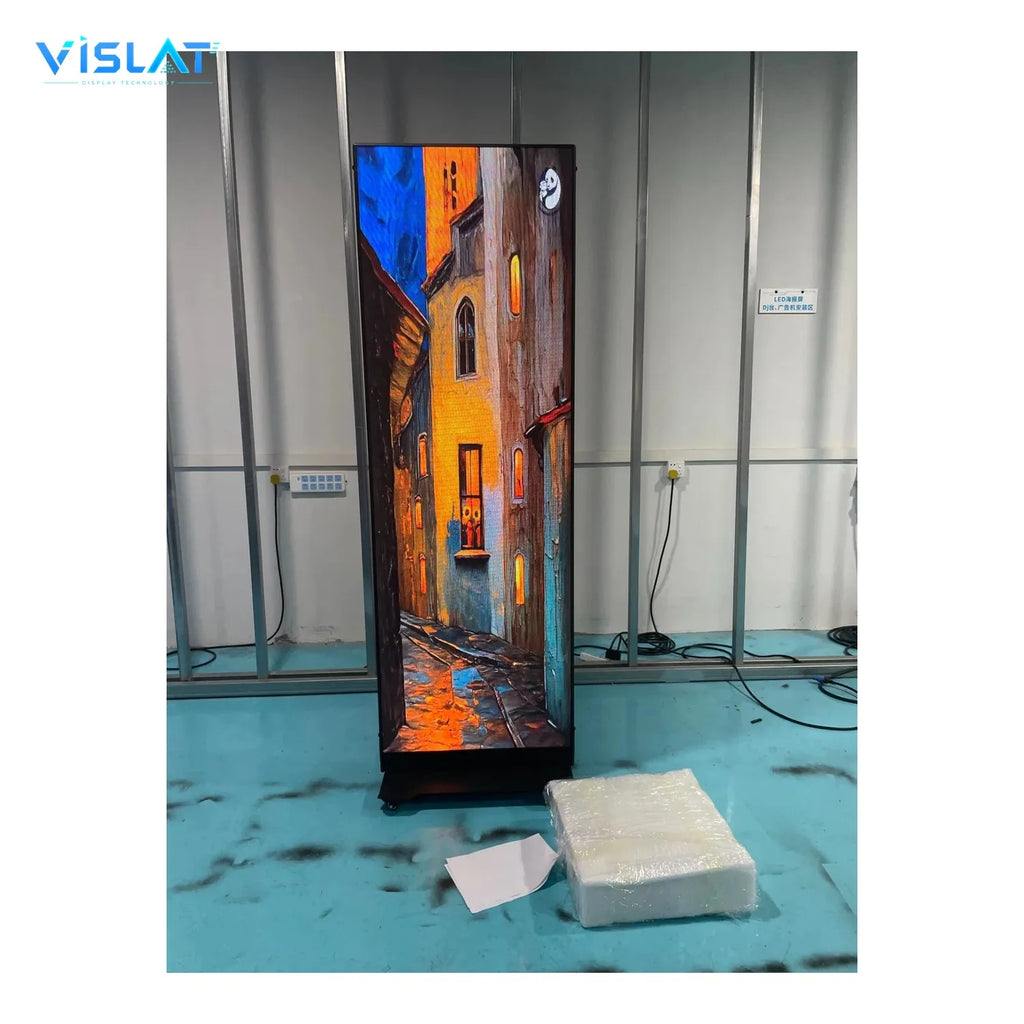 VISLAT P2.5 indoor LED poster display 640x1920mm single poster standing on the factory floor