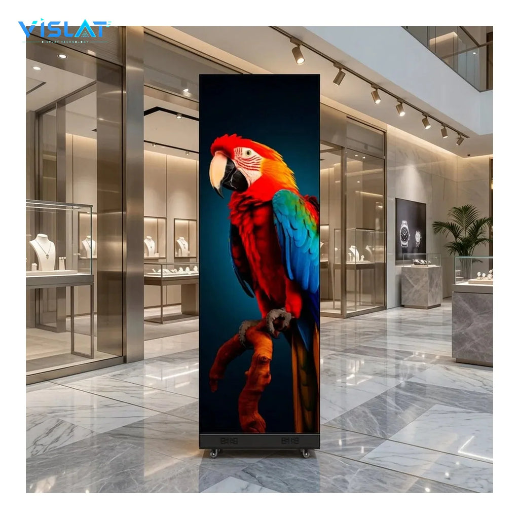 VISLAT P2.5 slim LED poster display 480x1440mm slim poster running in a retail shop
