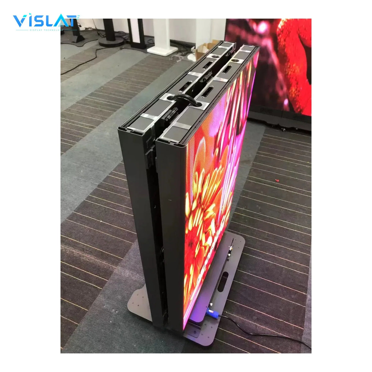 VISLAT P3.91 double-sided LED poster display 640x1920mm double-face unit standing in the workshop