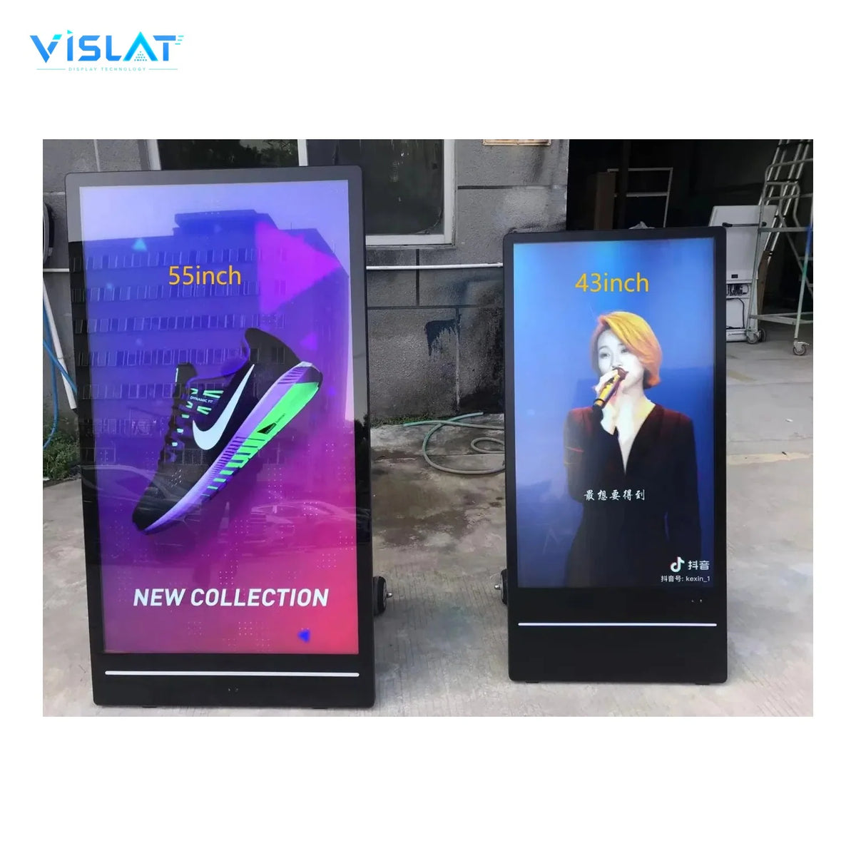 VISLAT P4 outdoor LED poster display 960x1920mm IP65 two outdoor posters installed on a pavement